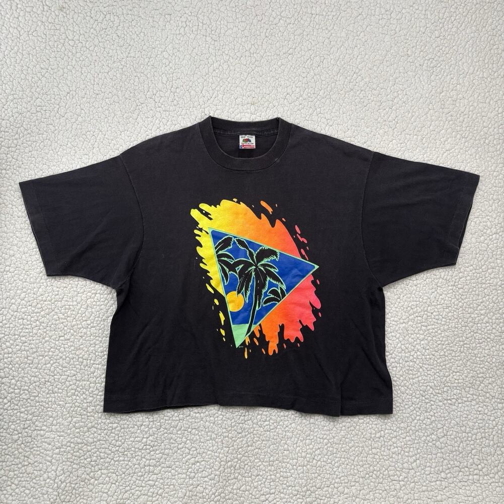 Vintage Surf Rainbow Palms T-Shirt Crop Boxy Single Stitch One Size Tropical 80s
